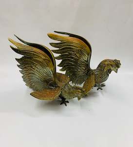 Antique: Pair of brass roosters