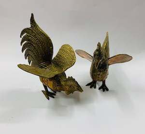 Antique: Pair of solid brass roosters