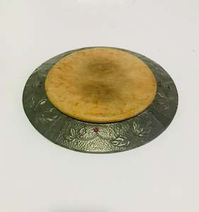 Antique: Art Nouveau Pewter and wood bread board