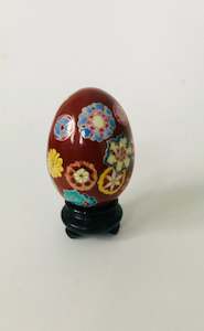 Ceramic Asian Burgundy Egg with Oriental Flower Design