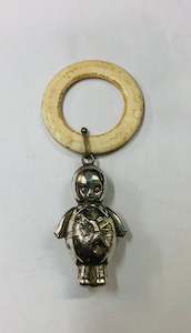 Antique: Antique Silver plated and bone babies teething ring and rattle