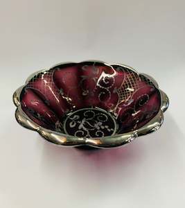 Venetian purple glass and silver overlay bowl