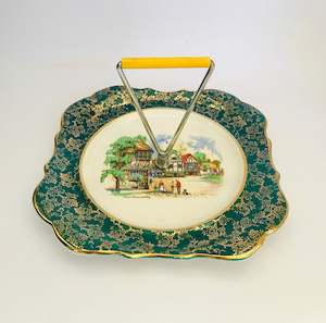 Staffordshire Handles Cake Plate with “Canbecca Groom” Pattern