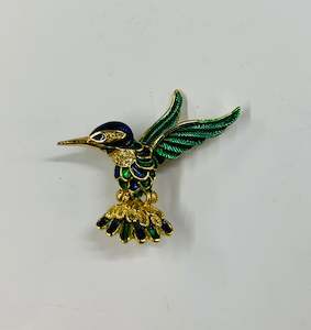 Vintage enamel kingfisher brooch