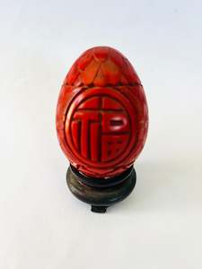 Antique: Cinnabar Red Carved Egg