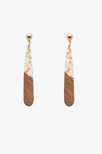 Wooden & Gold Foil Resin Drop Earring