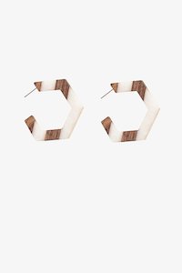 On Trend Playful - ANTLER: Wooden & Resin Hex Hoop Earring