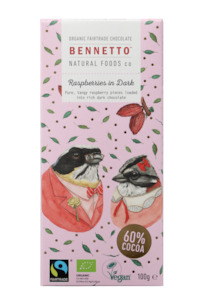 Bennetto Natural Foods co Raspberries In Dark 100G Chocolate Bar