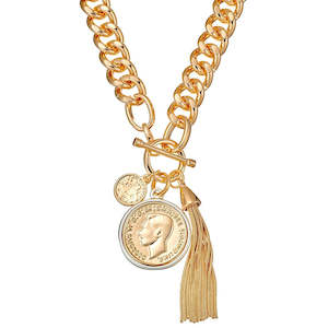 Gold Curb Link Chain and Tassel Necklace