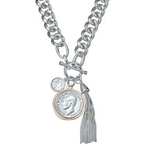 Silver Curb Link Chain and Tassel Necklace