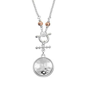 Silver Necklace with Beaten Dome Pendant & Fob