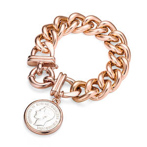 Jewellery Bracelets: Rose Gold Fashion Link Bracelet with Coin Pendant