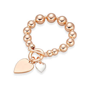 Jewellery Bracelets: Rose Gold Fashion Ball Bracelet with Heart Charms