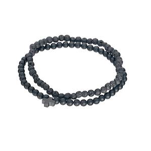 Unisex Lava & Matt Onyx Stone Bracelet with Matt Black Cross