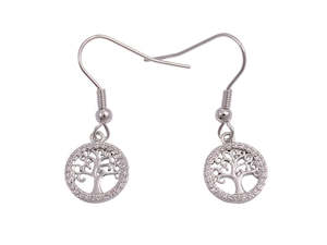 Silver Rhodium Tree of Life Earrings