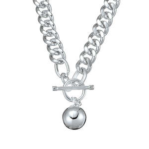 Silver Link Fob Necklace with Ball Pendant