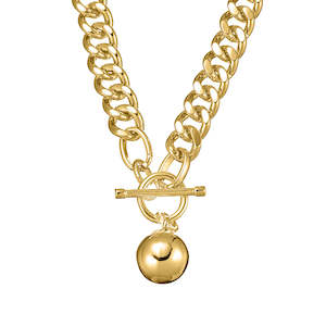 Jewellery Necklaces: Gold Link Fob Necklace with Ball Pendant