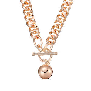 Rose Gold Link Fob Necklace with Ball Pendant