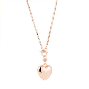 Jewellery Necklaces: Rose Gold Necklace with Heart Pendant and Fob