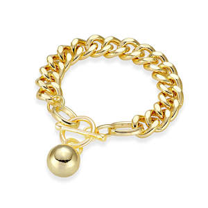 Jewellery Bracelets: Gold Curb Link Bracelet with Ball Pendant