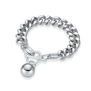 Silver Curb Link Bracelet with Ball Pendant