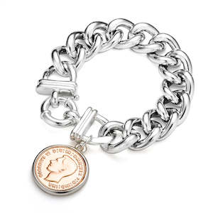 Silver Fashion Link Bracelet with Coin Pendant