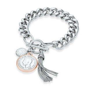 Silver Fashion Curb Link Bracelet with Coin Pendant