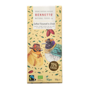 Bennetto Natural Foods Co: Bennetto Natural Foods co Salted Caramel in Dark 100G Chocolate Bar