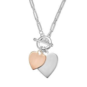 Silver Oblong Link Fob Necklace with Heart Pendant