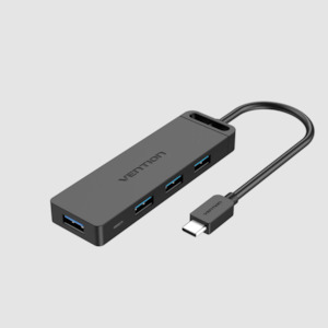 Vention Type-C to 4-Port USB 3.0 Hub with Power Delivery Black 1M ABS Type