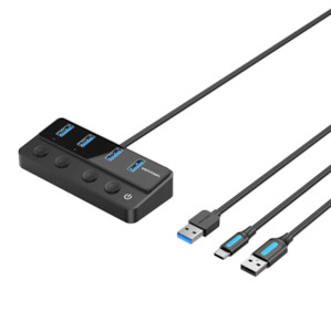 Usb Switches: Vention USB 3.0 to USB 3.0 x4+USB C Hub With Individual Power Switches 1M Black