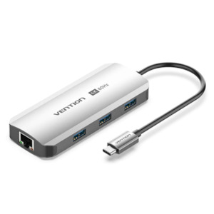 Vention USB-C to HDMI/USB 3.0 x3/RJ45/PD Docking Station 0.15M Gray Aluminium Alloy Type