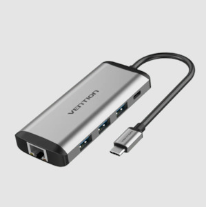 Usb Hubs: Vention Multi-function Type-C to HDMI/USB3.0*3/TF/SD/RJ45/3.5mm/PD Docking Station 0.15m Gray Metal Type