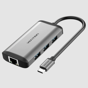 Vention Type-C to HDMI/USB3.0*3/RJ45/PD Converter 0.15M Gray Metal Type