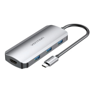 Usb Hubs: Vention USB-C to HDMI/USB 3.0x3/PD Docking Station 0.15M Gray Aluminum Alloy Type