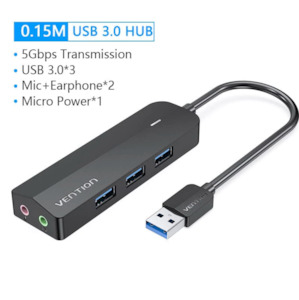 Usb Hubs: Vention USB 3.0 Hub 3 Ports USB Sound Card 2 in 1 External Stereo Audio Adapter 3.5mm with Headphone Microphone USB Sound Card