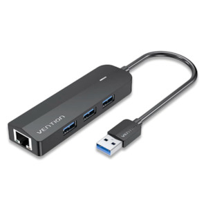 Usb Hubs: Vention 3-Port USB 3.0 Hub with Gigabit Ethernet Adapter 0.15M Black