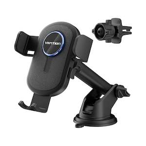 Vention One Touch Clamping Car Phone Mount with Suction Cup+Duckbill Clip Black Square Type