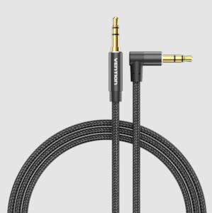 Ugreen: Vention Cotton Braided 3.5mm Male to Male Right Angle Audio Cable 2M Black Aluminium Alloy Type