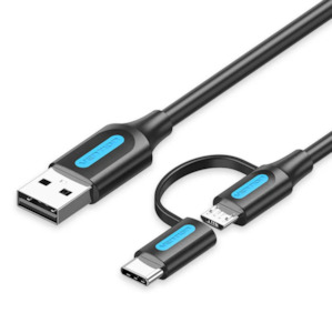 Vention USB 2.0 A Male to 2-in-1 Micro-B&USB-C Male 3A Cable 2M Black