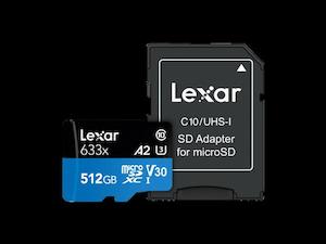 Lexar 512GB Class 10, A2, UHS-I (U3), V30, up to 100MB/s read, up to 70MB/s write