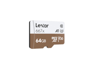 Lexar 64GB MicroSD Class 10, UHS-I (U3), V30, up to 100MB/s read / 90MB/s write