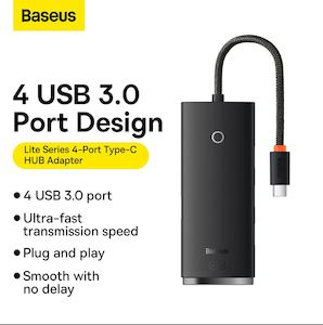 Baseus Lite Series 4-Port Type-C HUB Adapter (Type-C to USB 3.0*4) 25cm Black