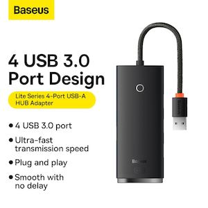 Baseus Lite Series 4-Port USB-A HUB Adapter (USB-A to USB 3.0*4) 25cm Black