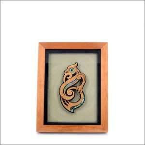 Contemporary Maori art. Framed Maori manaia carving, small. - Aotearoa.co.nz