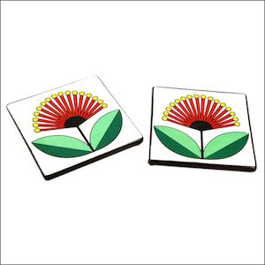 Ceramic pohutukawa coasters - Aotearoa.co.nz