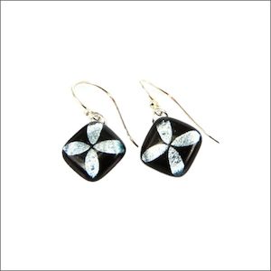 Dichroic glass earrings, tapa design - Aotearoa.co.nz