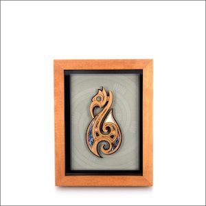 Contemporary Maori art. Framed Maori fishhook carving, small. - Aotearoa.co.nz