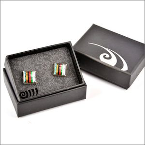 Paua cufflinks with stripes - Aotearoa.co.nz - Last set ever