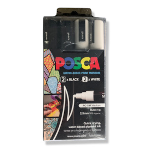 Posca PC-5M Black and White Set of 4